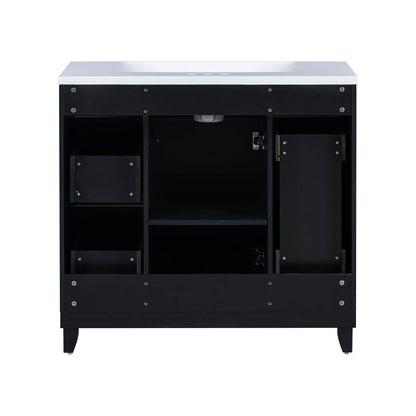 Functional black bathroom vanity with four drawers and resin sink