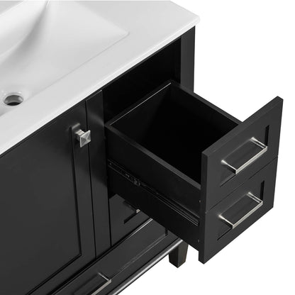 Functional and stylish 30 black vanity with white ceramic top perfect for any bathroom