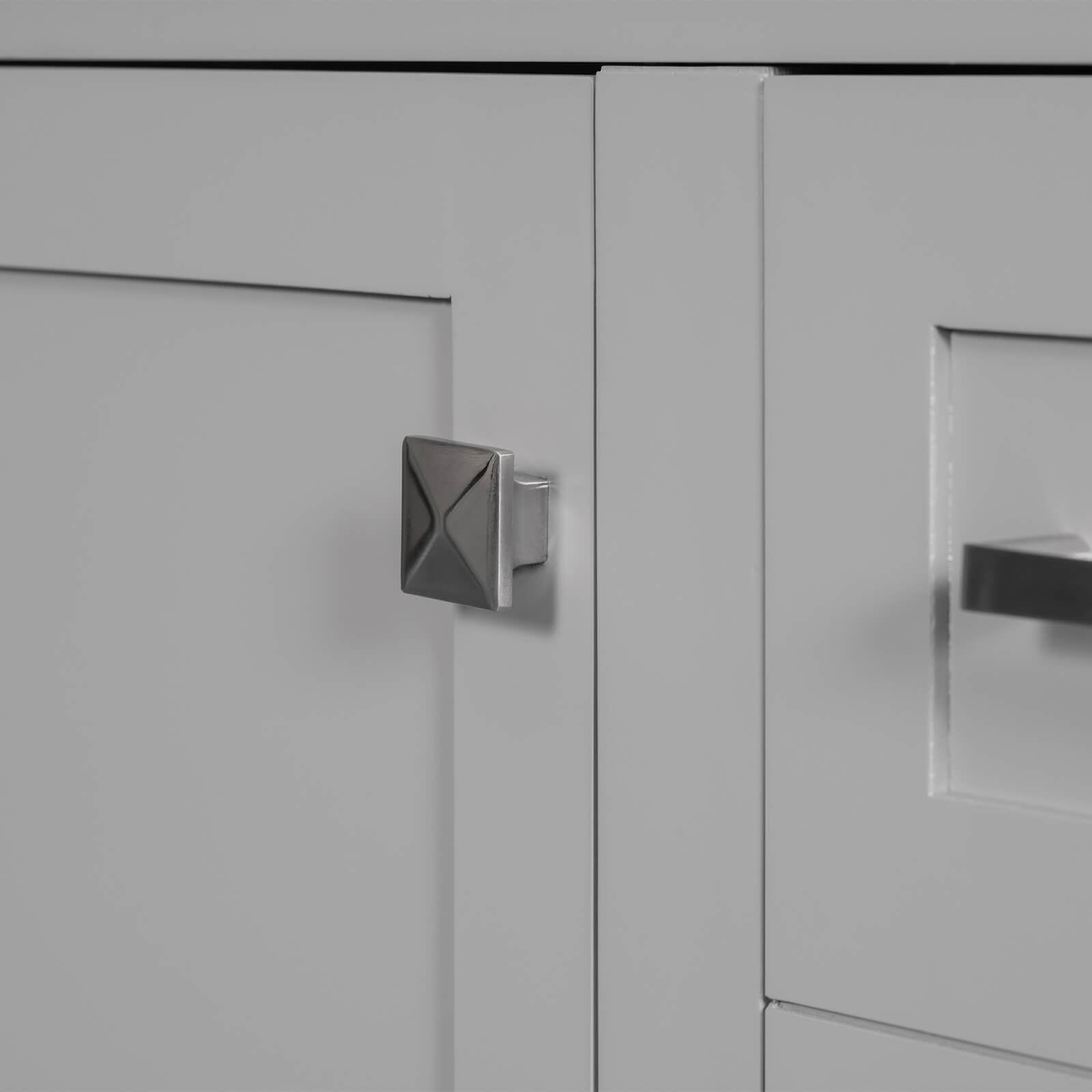 Functional gray vanity with matching gray handles