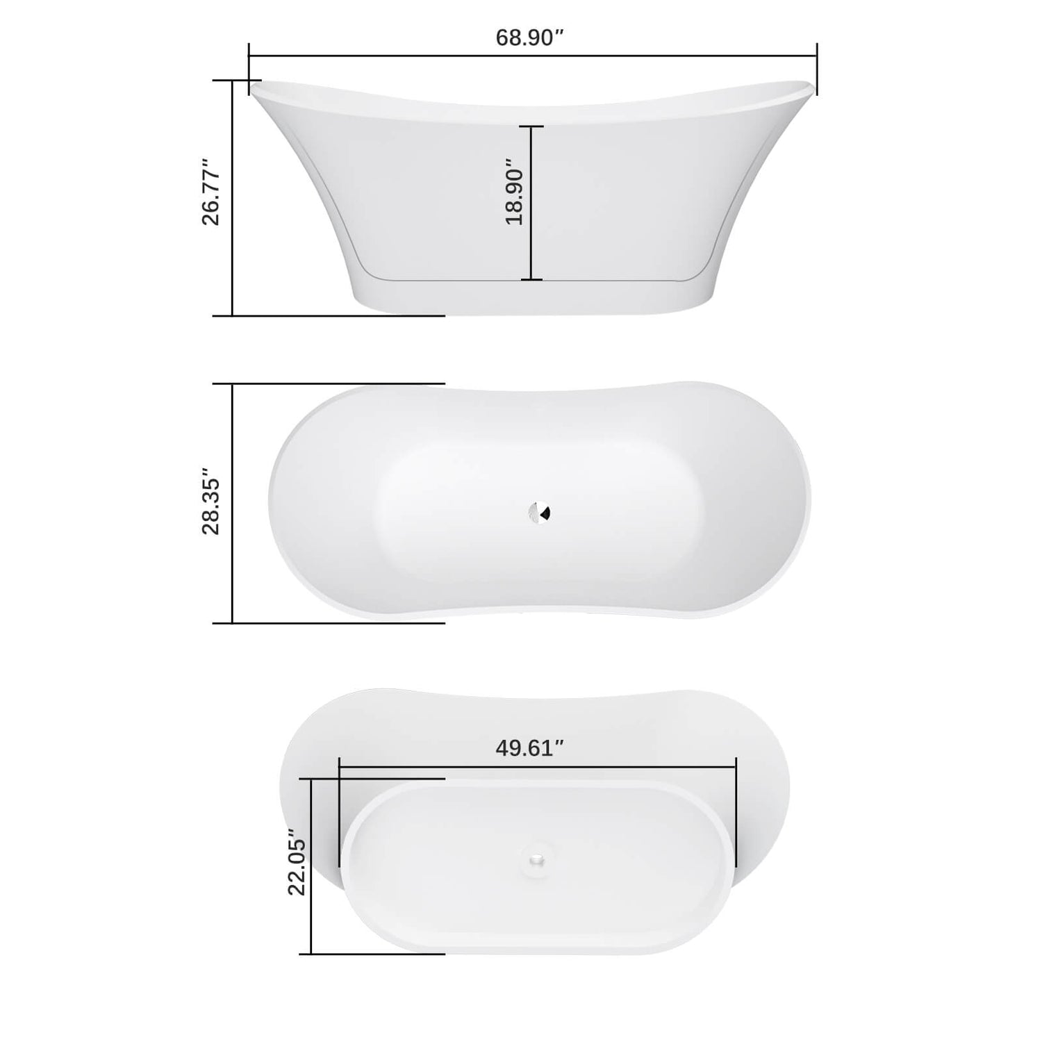 G8 8832W69 bathtub overall dimensions