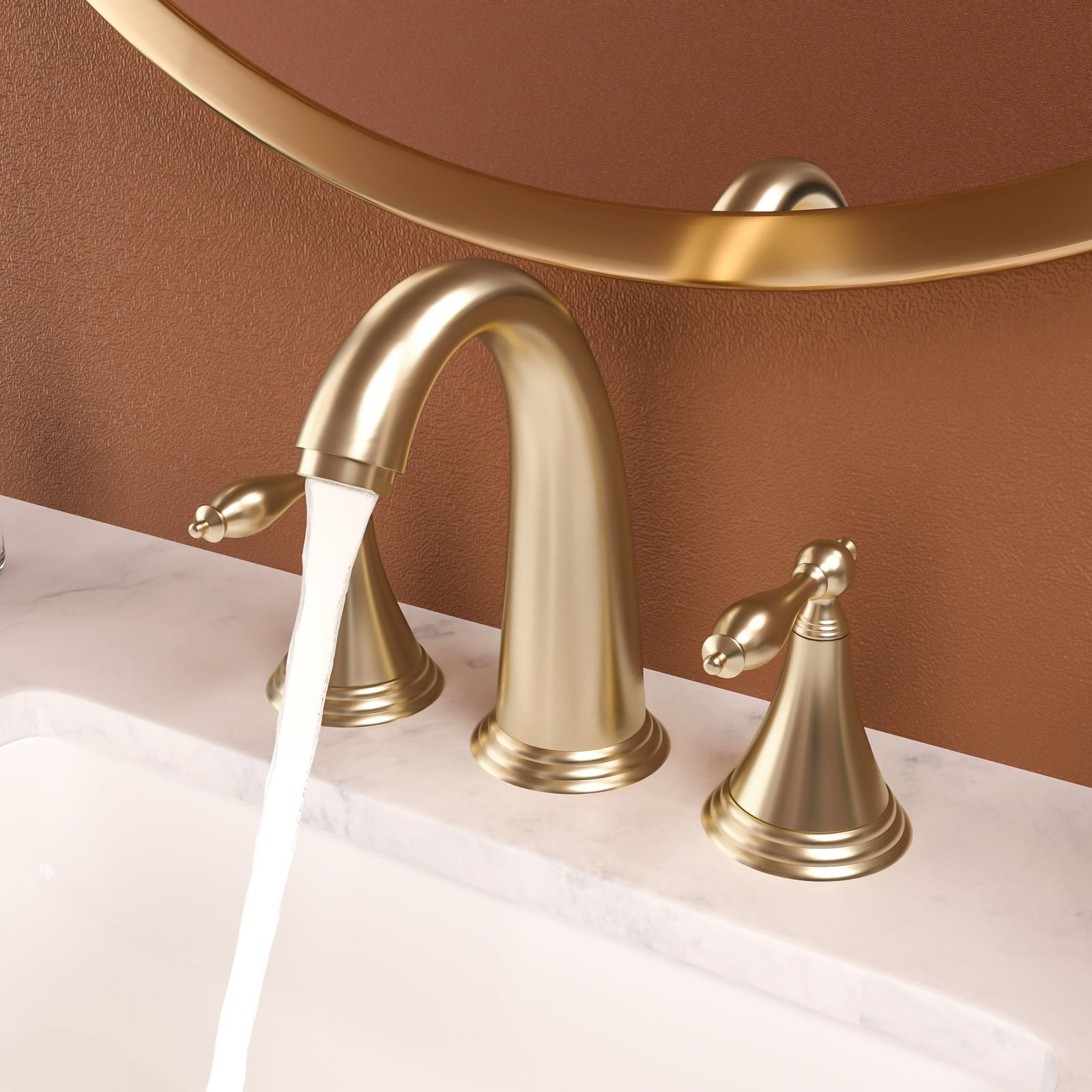 Gold 2 Handle Widespread Bathroom Faucet