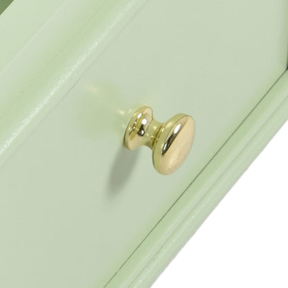 Gold handle detail on 30 inch floor standing single sink green bathroom vanity