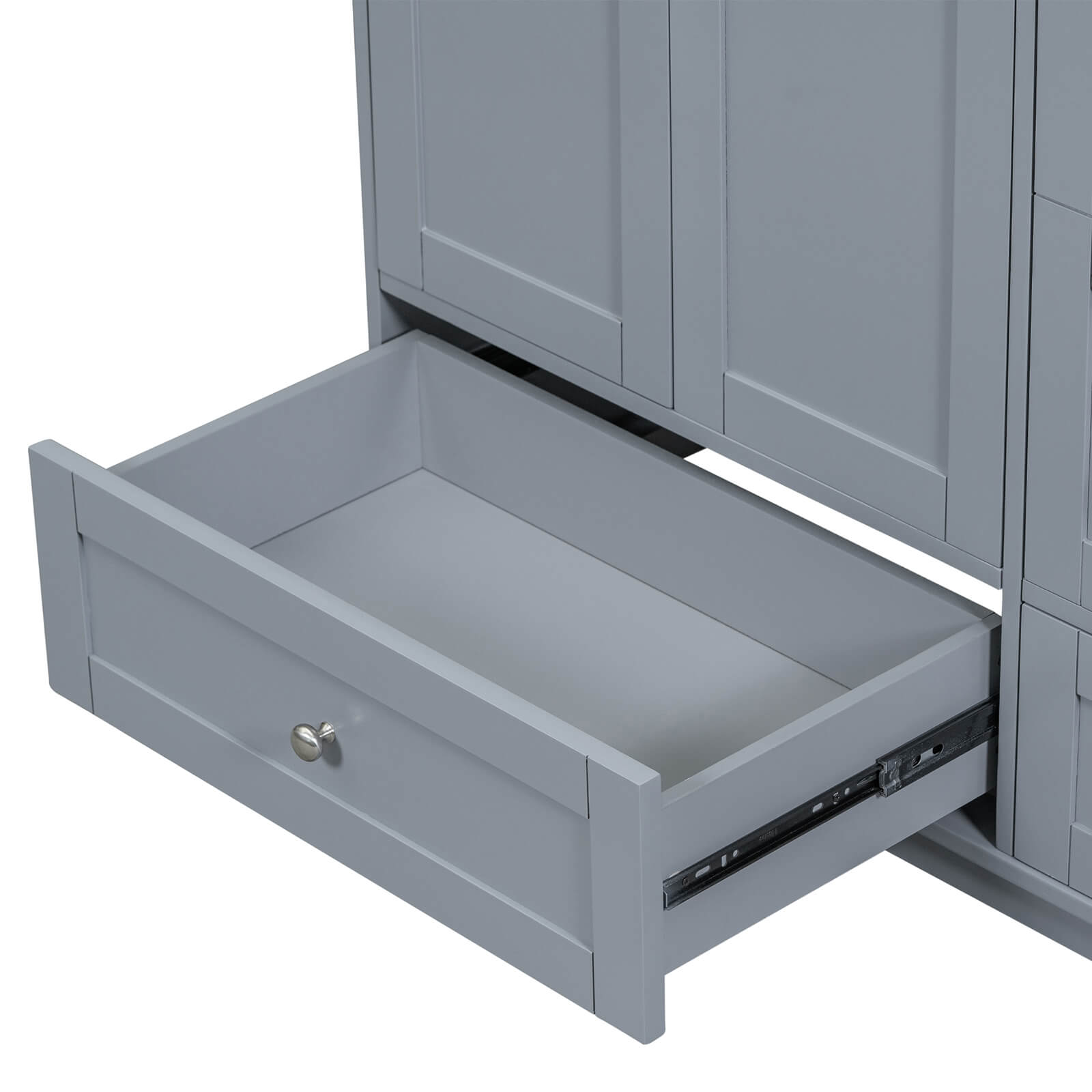 Gray vanity with sleek design and USB charging