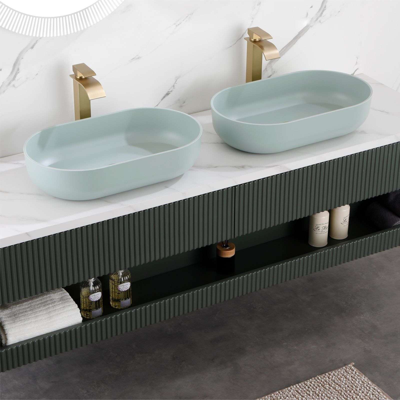 Green Oval Above Bathroom Vessel Sink for Vanity