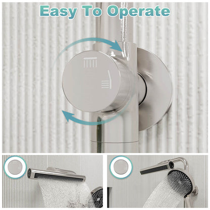 8&quot; Wall Bar Shower Kit with 360° Rotate 3-Spray Cylindrical Shower Head And 6-Spray Handheld