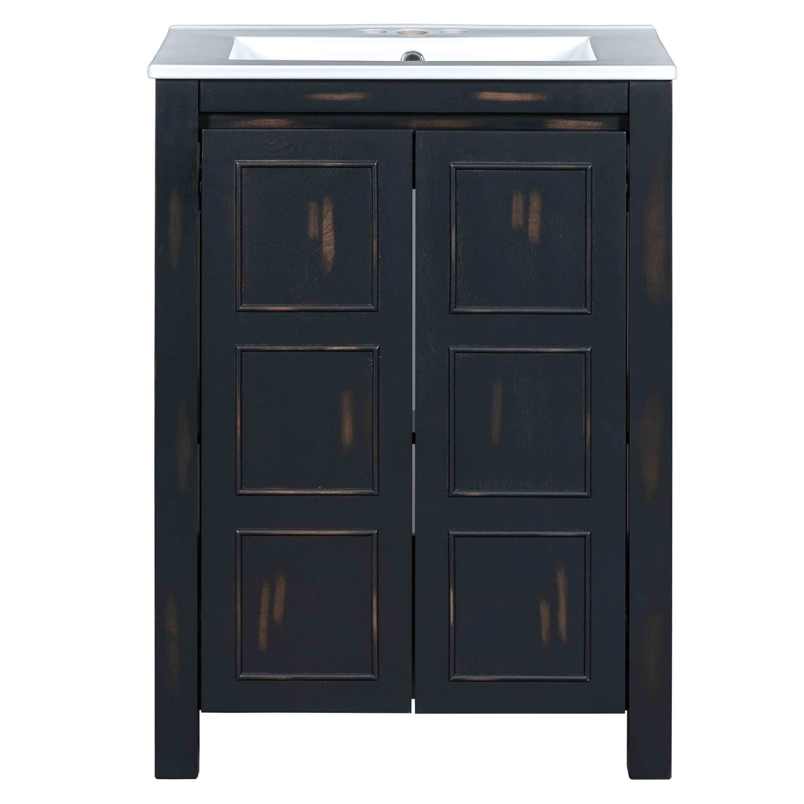 Handcrafted 24-Inch Bathroom Vanity with Antique Finish and Hidden Handles