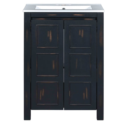 Handcrafted 24-Inch Bathroom Vanity with Antique Finish and Hidden Handles