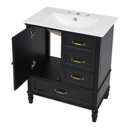 High quality black acacia bathroom vanity with gold handles