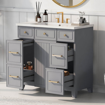 High quality grey bathroom vanity with seamless design and gold handles