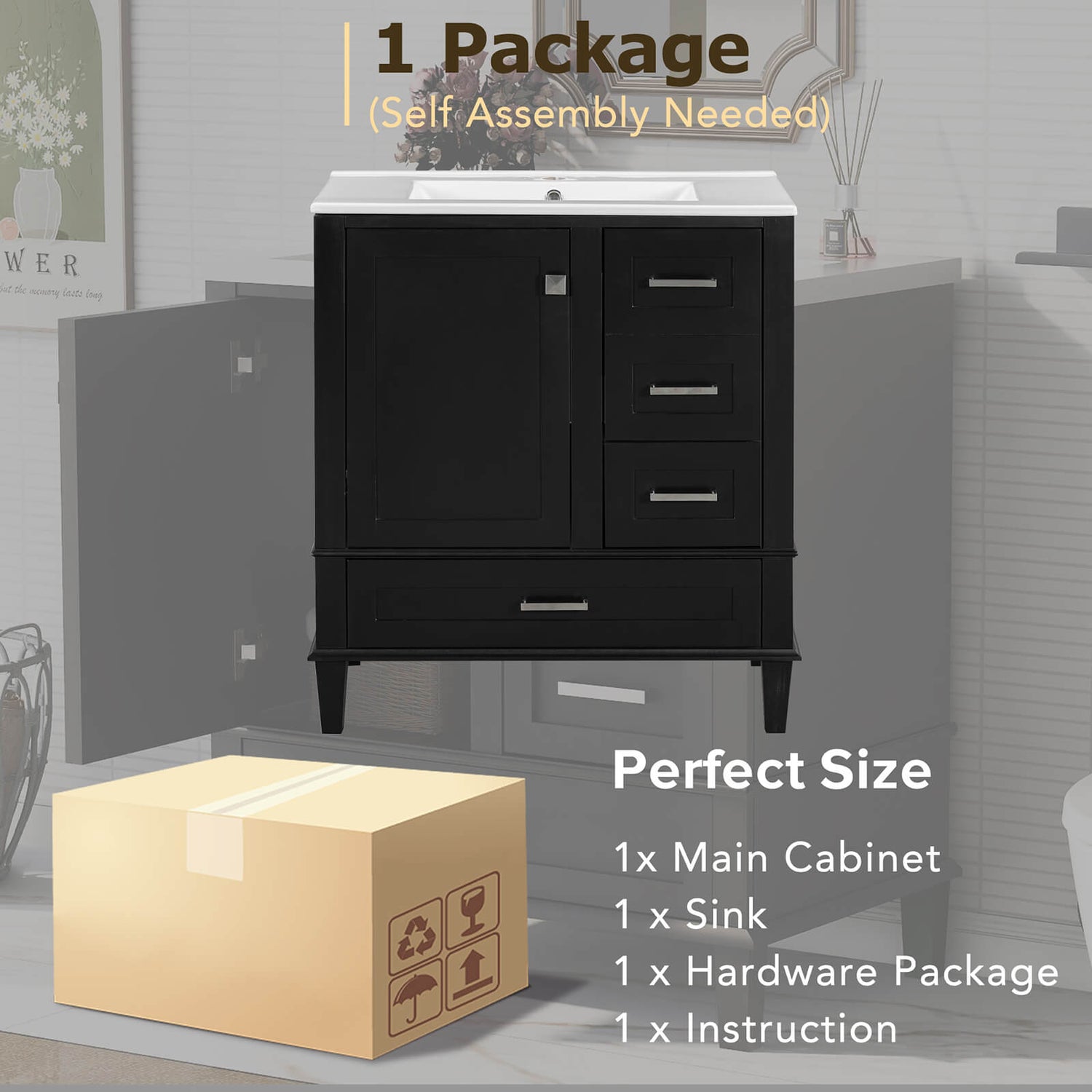 High-quality 30 black vanity with ceramic top perfect for small or large bathrooms