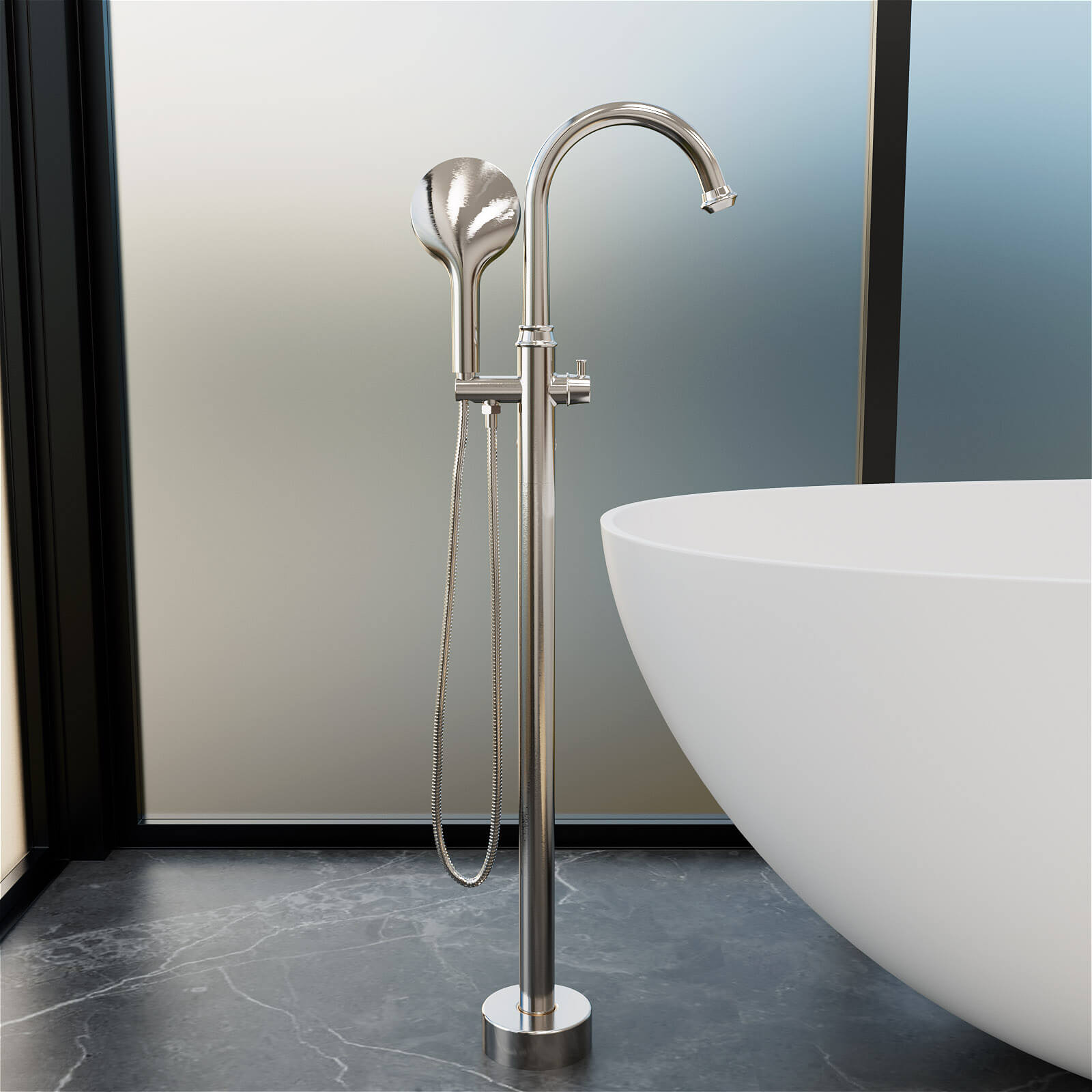 Freestanding Tub Filler High Arc 360° Swivel Bathtub Faucet with 3 Function Handheld