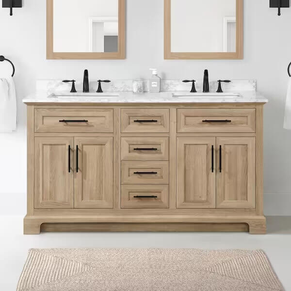 High End 60 Inch Oak MDF Double Sink Bathroom Vanity with Top