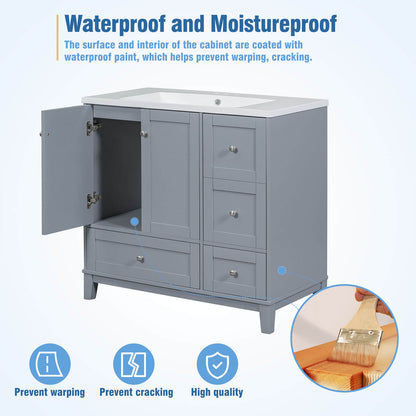 Introduction of Waterproof Finish 36 Inch Grey Bathroom Vanity with Integrated USB Charging