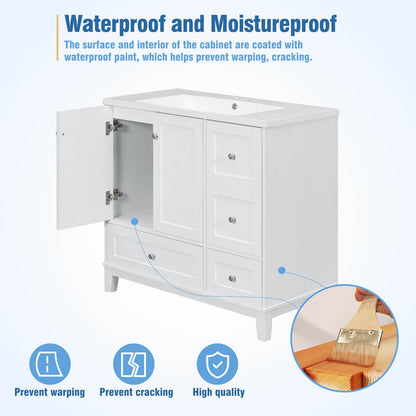 Introduction of Waterproof Finish 36 Inch White Bathroom Vanity with Integrated USB Charging