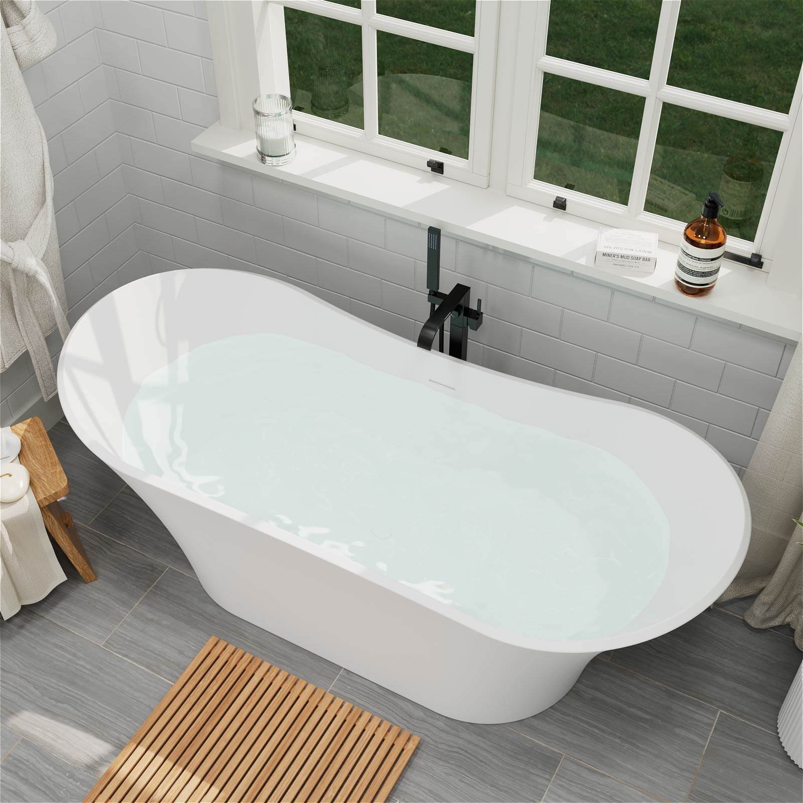 Large deep soaking freestanding bathtub with 16.54 inch water depth