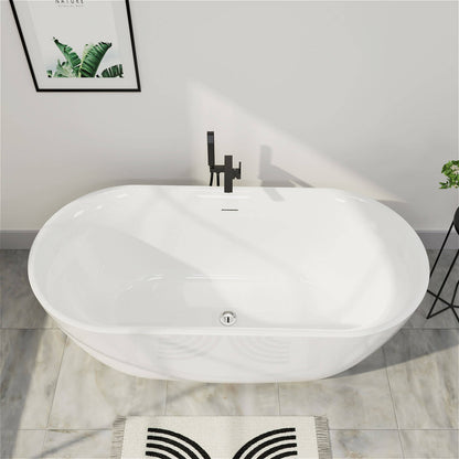 67 inch Large Space White Freestanding Soaking Acrylic Bathtub