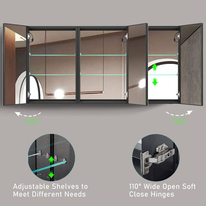 60“ x 30” Black LED Medicine Cabinet with Defogging and Dimmer