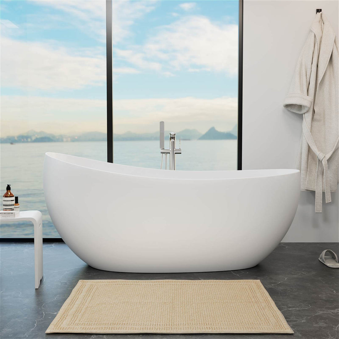 Luxurious 63 in Single Slipper Freestanding Soaking Tub