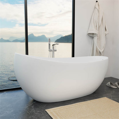 Luxurious 63 inch single slipper freestanding soaking tub in a matte white finish