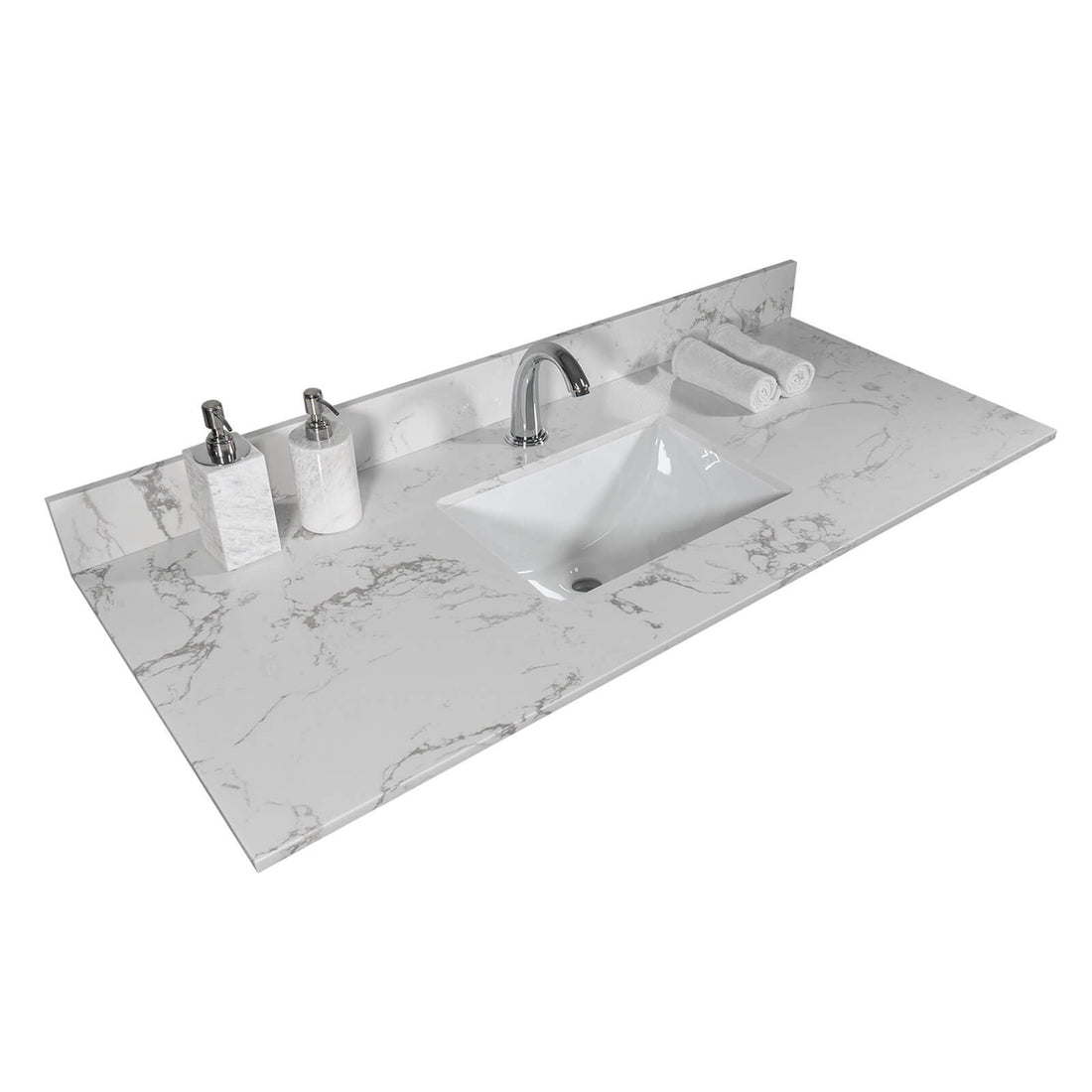 Luxurious bathroom vanity top in Carrara marble with faucet hole