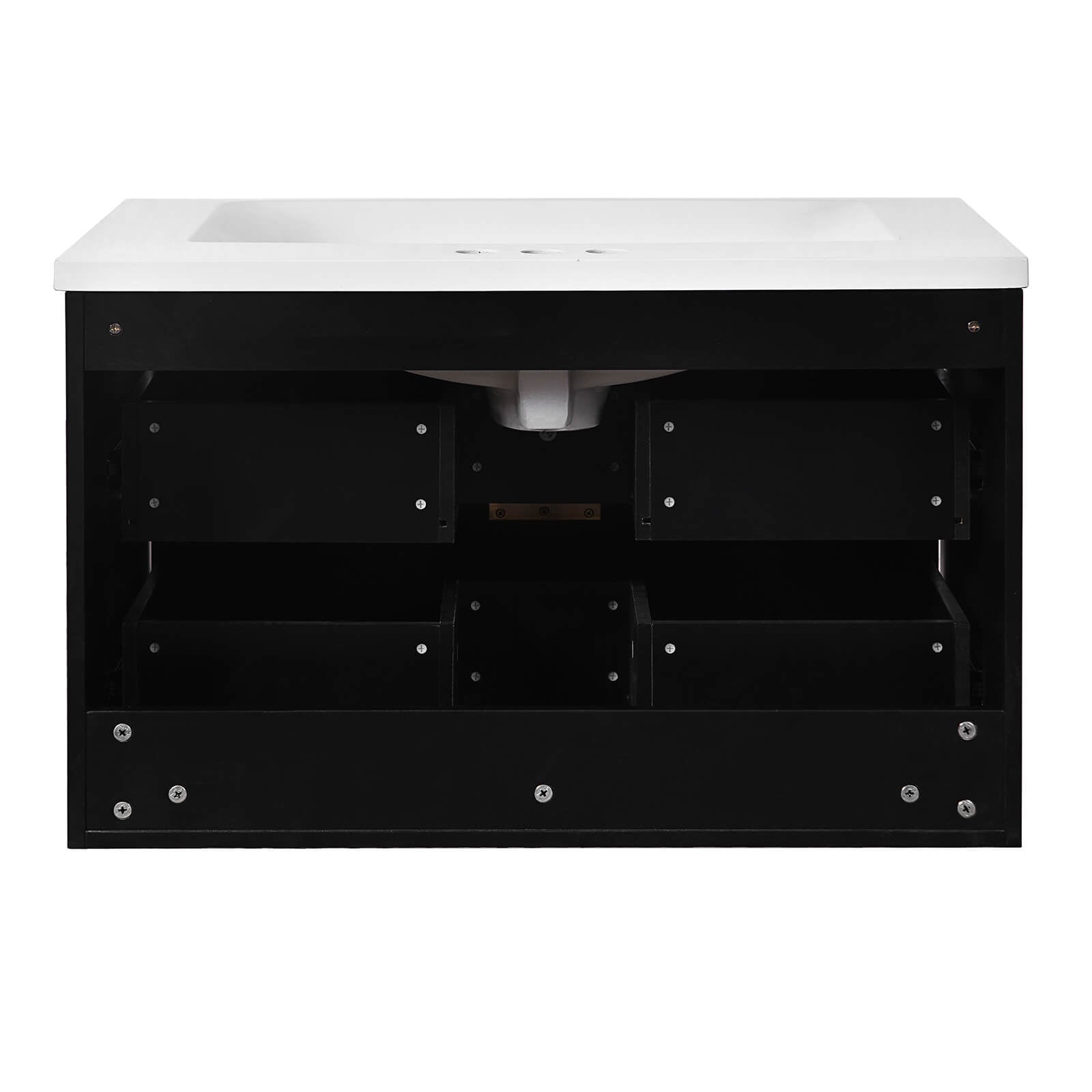 Luxury 30 inch black vanity with gold details and solid wood construction