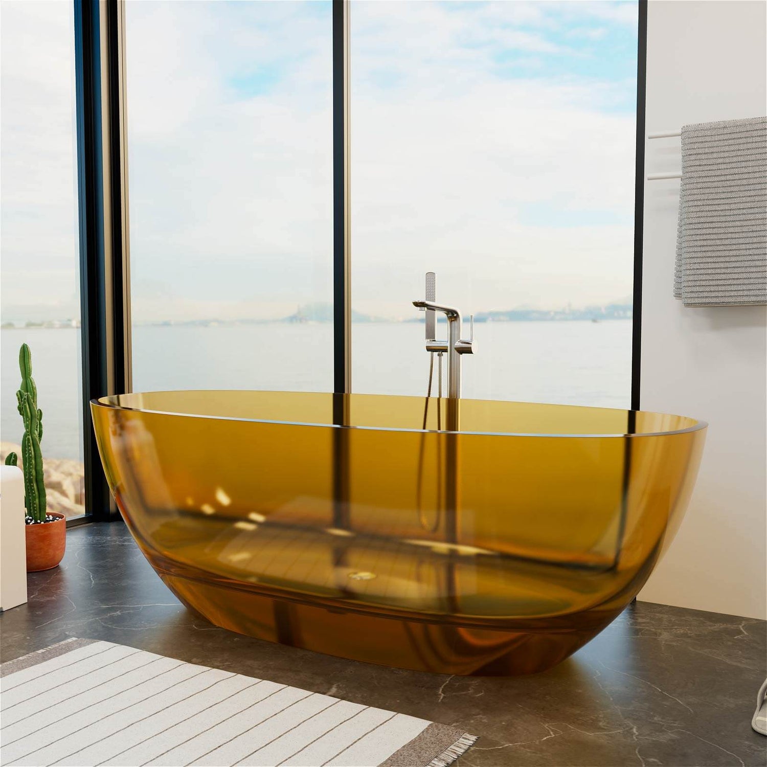 Luxury Orange transparent bathtub with a sleek freestanding design