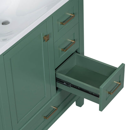 Luxury bathroom vanity in dark green with cabinet and top