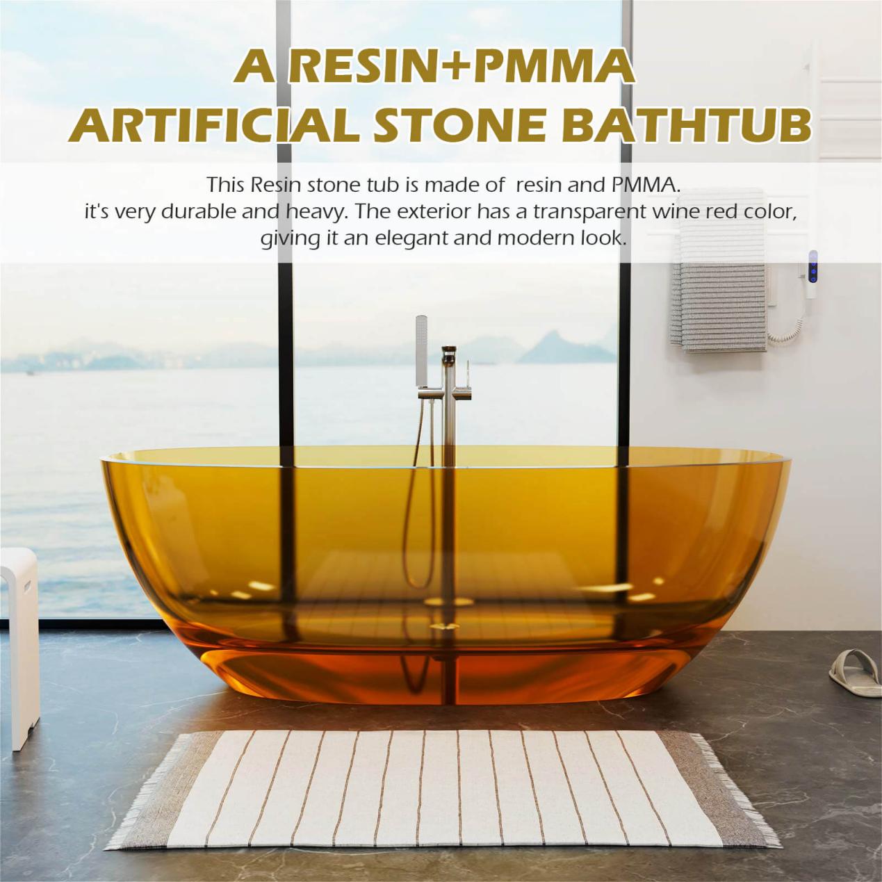 Material description of 65 inch orange transparent freestanding bathtub