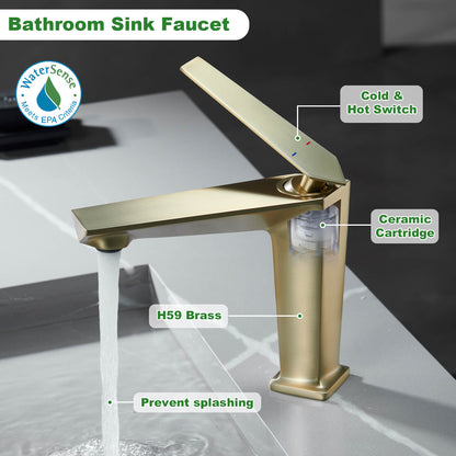 Material description of brushed gold splashback bathroom faucet with aerator