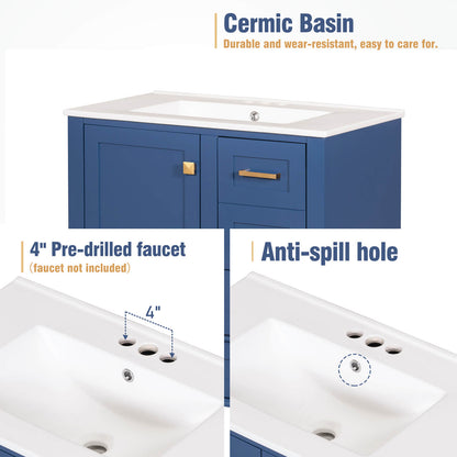 Material Description of Top Ceramic with Countertop 30 Inch Navy Solid Wood Bathroom Vanity