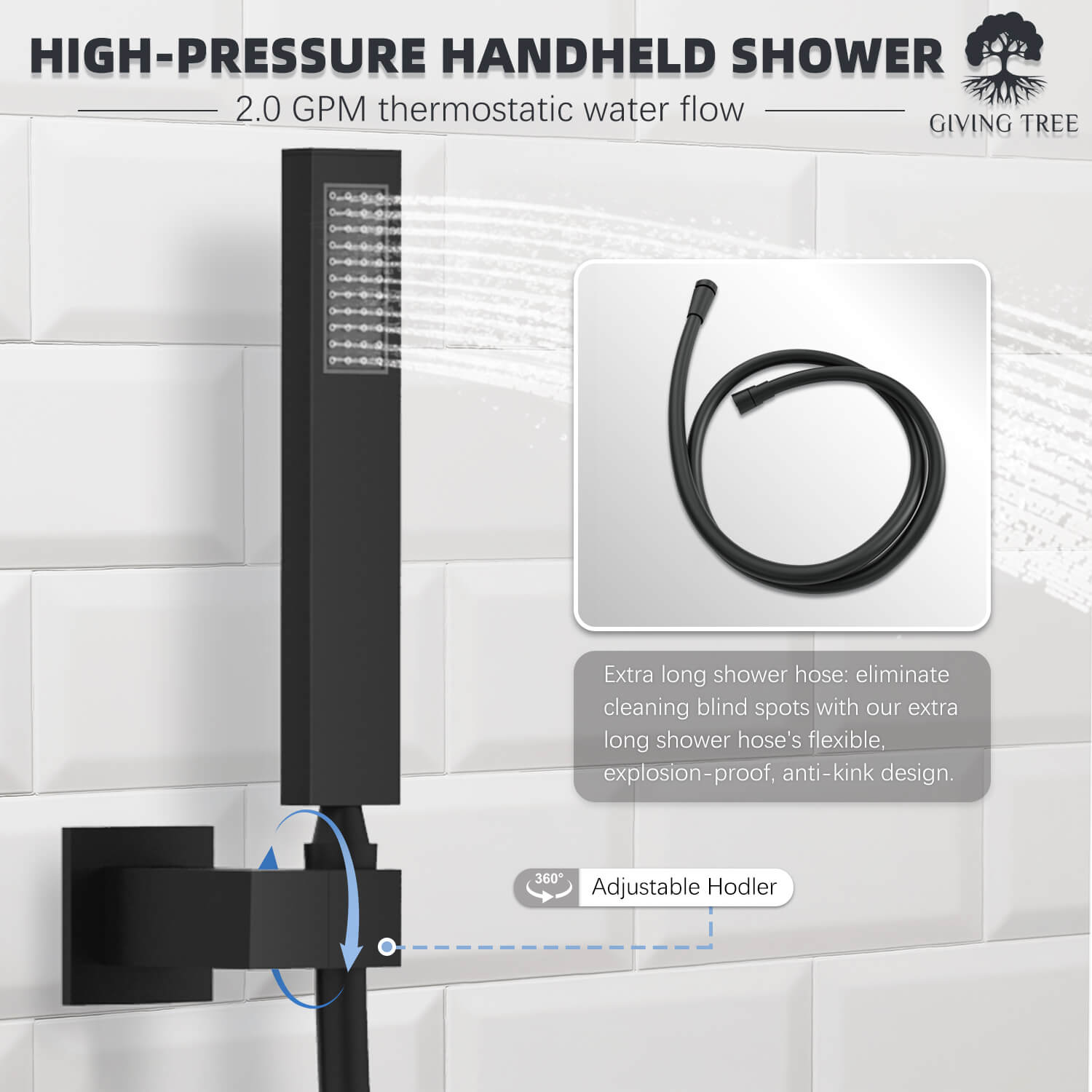 Matte Black with 6 Body Sprays Wall Mounted Single Handle Shower System Hose