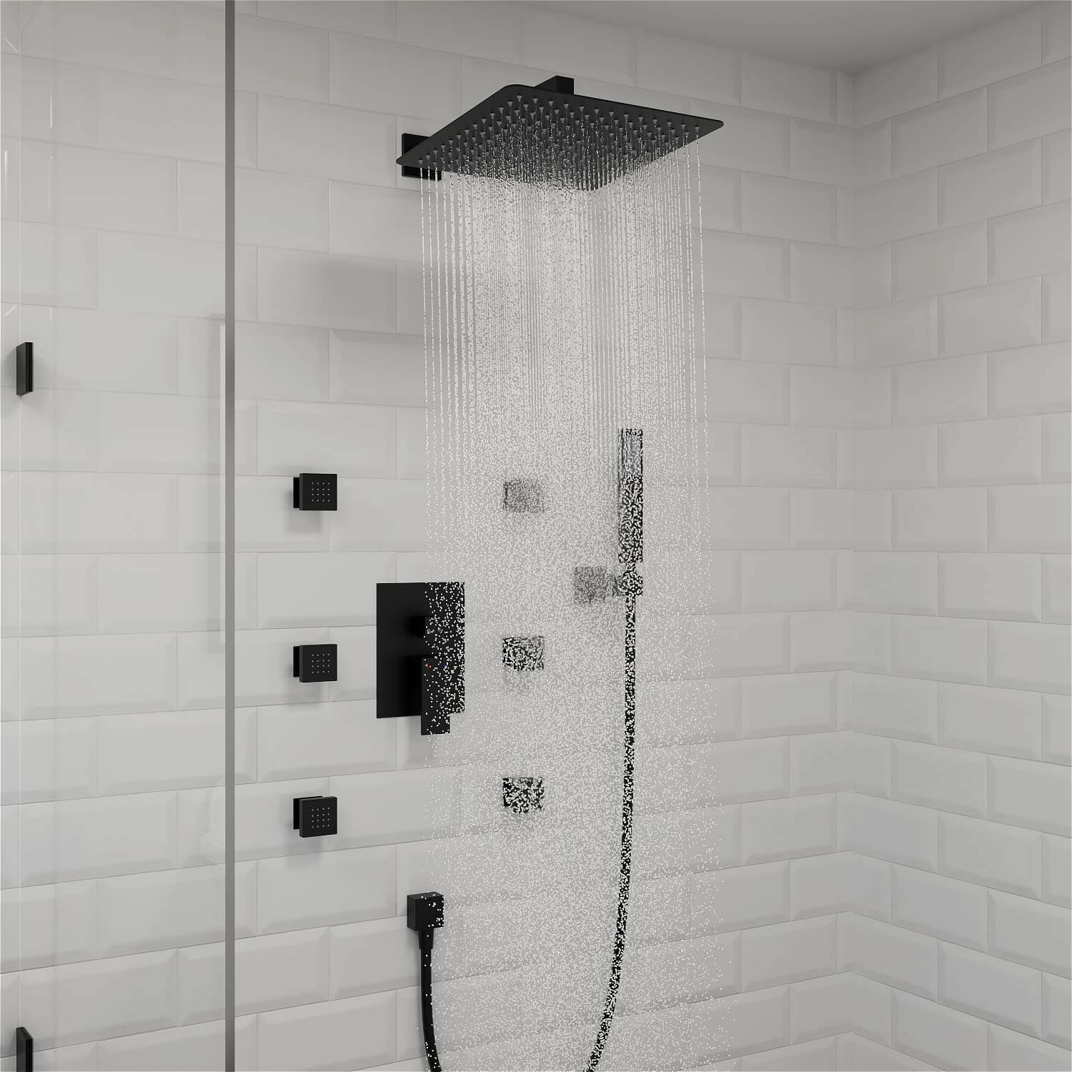 Matte black shower system with air injection technology