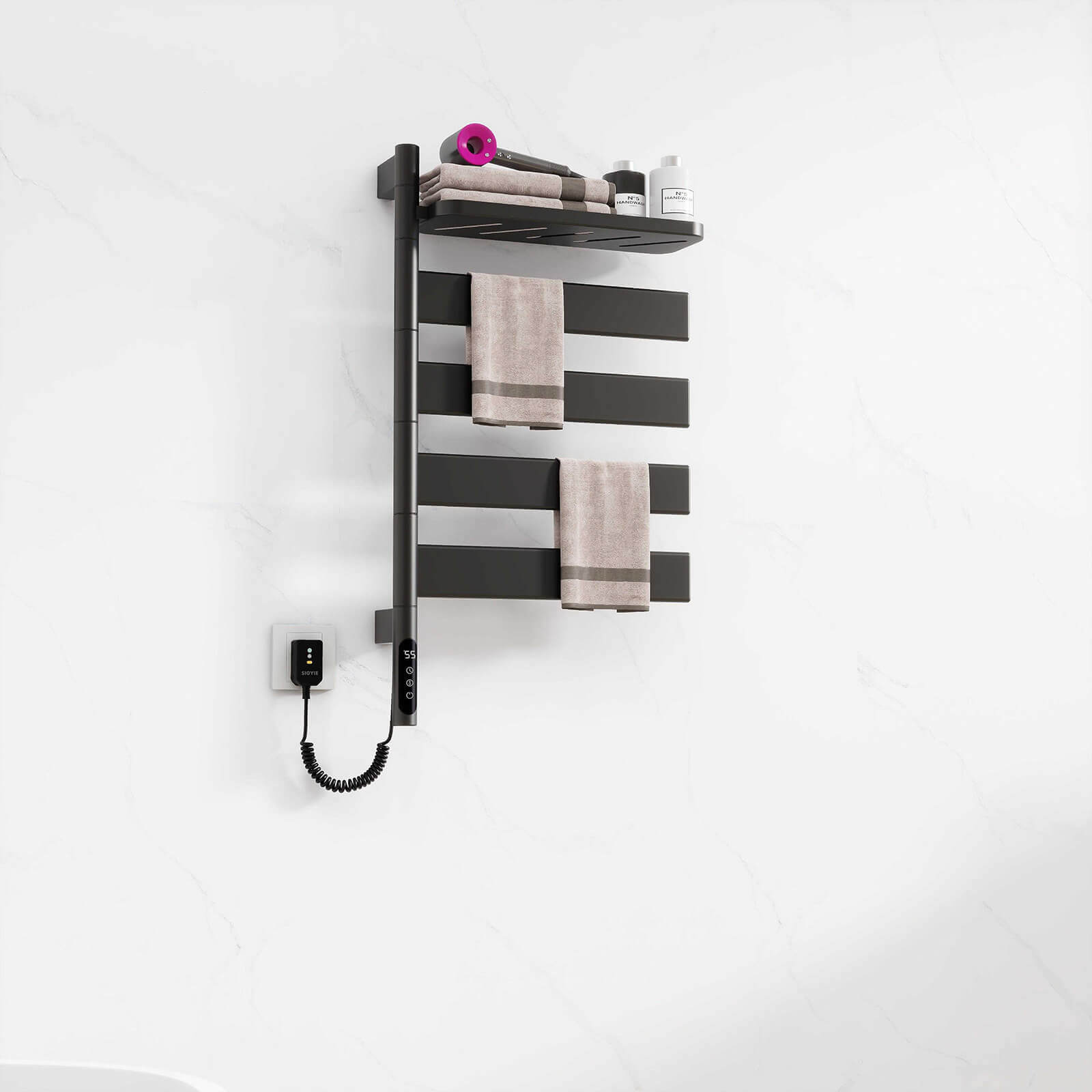 Matte black towel warmer antibacterial feature