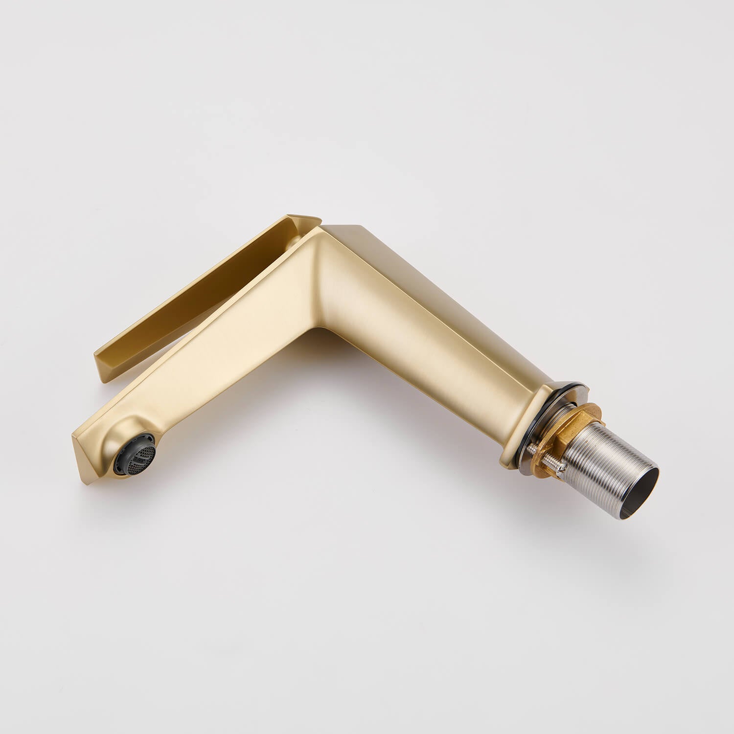 Minimalist Brushed Gold Sink Tap with Splash Free Flow