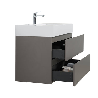 Minimalist Gray Bathroom Vanity with White Sink