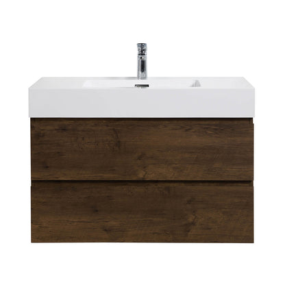 Minimalist Single Hole Design Vanity with Walnut and White Sink