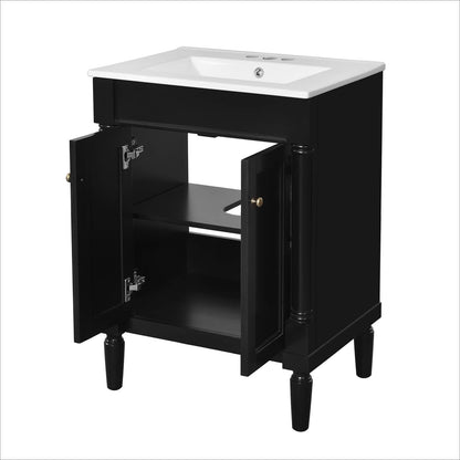 Modern 24 Inch Black Bathroom Vanity with Soft Close Doors