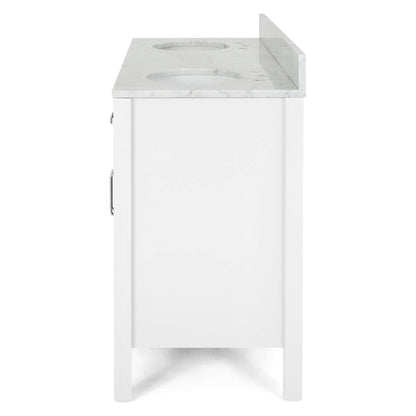 Modern White Vanity with Carrara Marble Top and Ample Storage