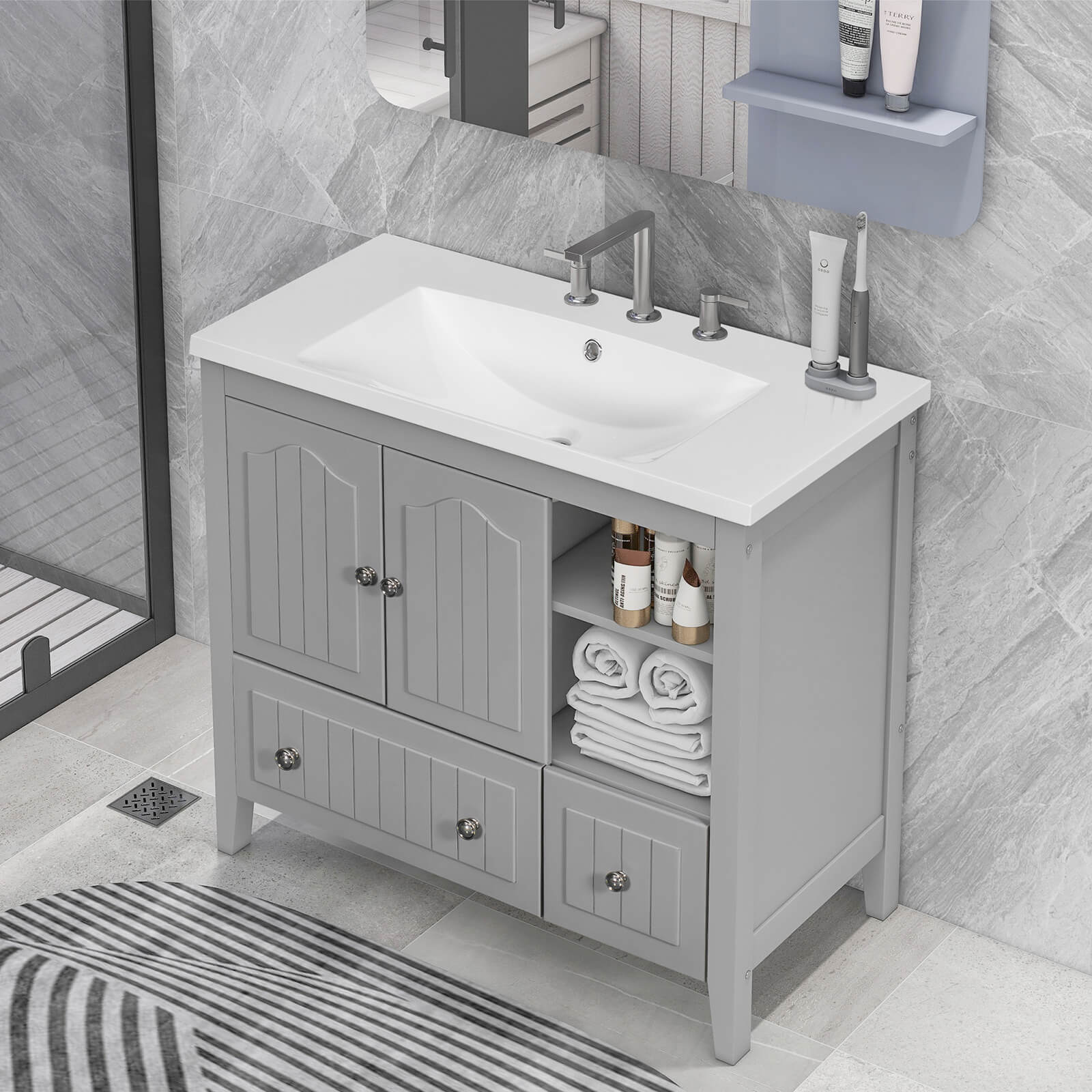 36&quot; Gray Bathroom Vanity with Ceramic Sink