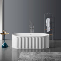 67'' Solid Surface Stone Resin Nordic Modern Oval Shaped Freestanding Soaking Bathtub with Fluted