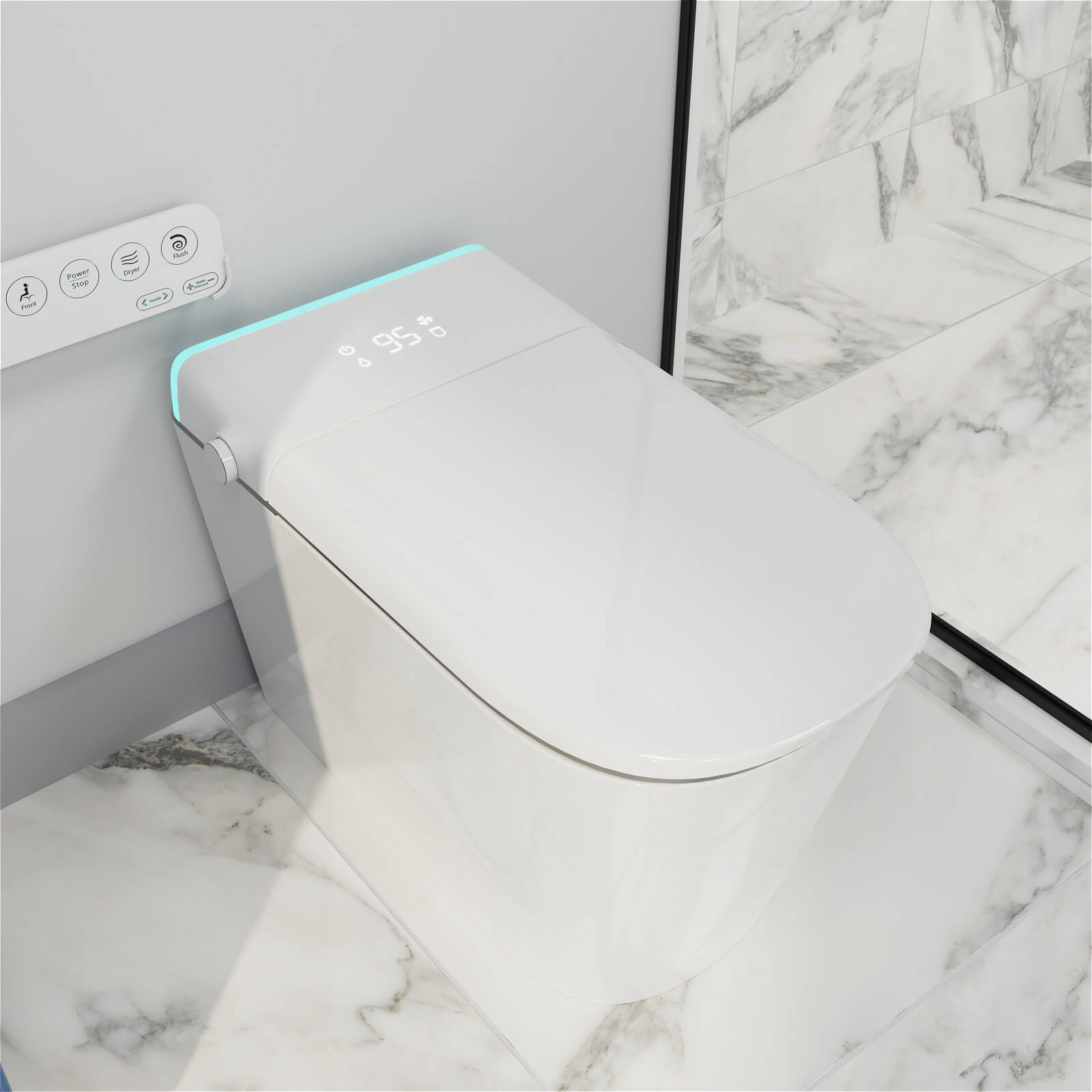 Modern Silent Flushing Smart Bidet Toilet with Built-in Water Tank, LED Light, Remote Control