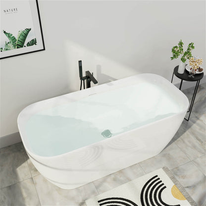 59 Inch White Acrylic Flatbottom Freestanding Soaking Bathtub