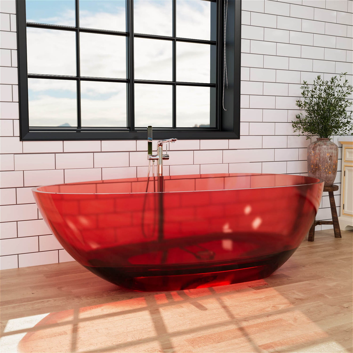 71&quot; Modern Art Resin Tub, Transparent Egg Shape Freestanding Soaking Bathtub for Hotels