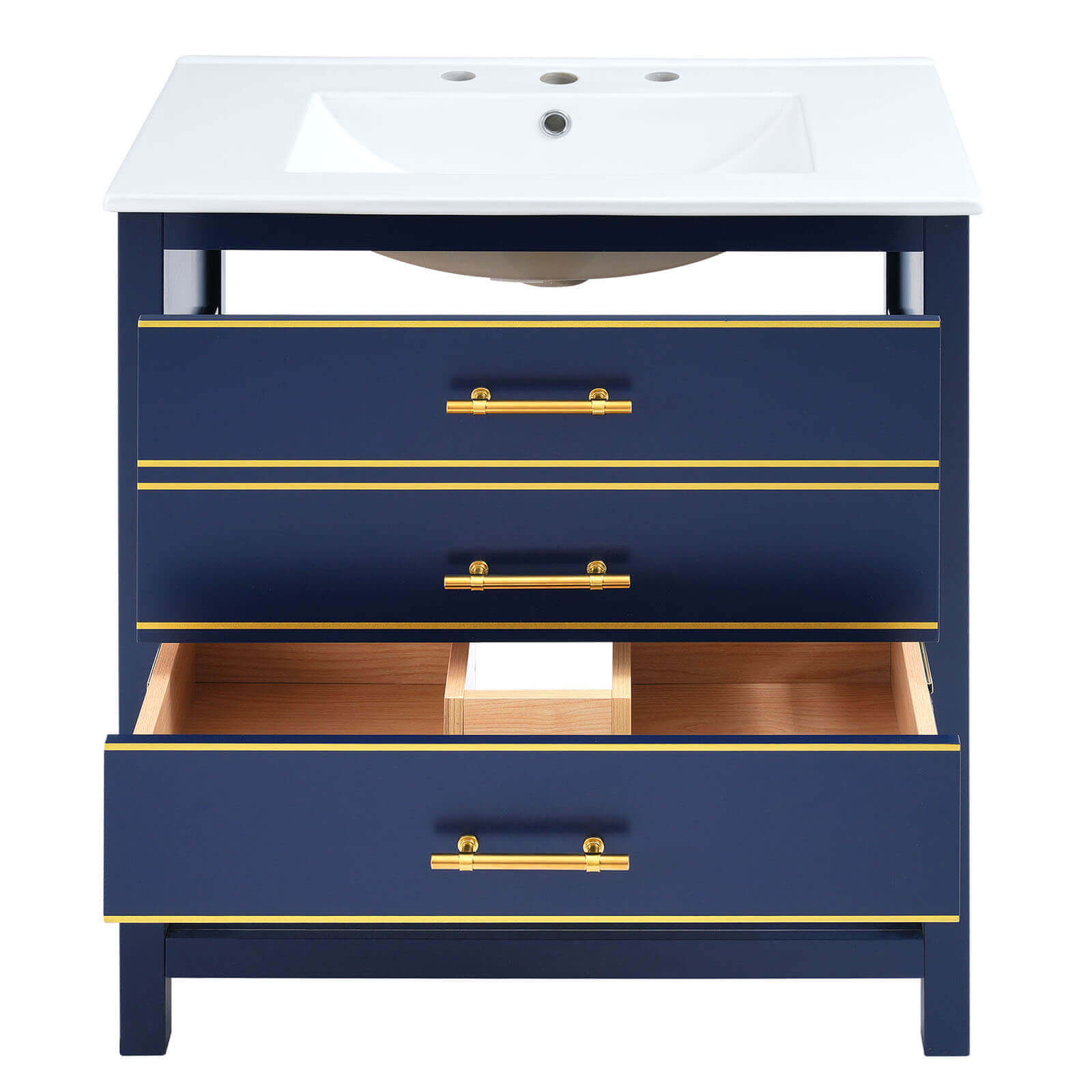 Modern Navy Blue Vanity in a Contemporary Bathroom Setting