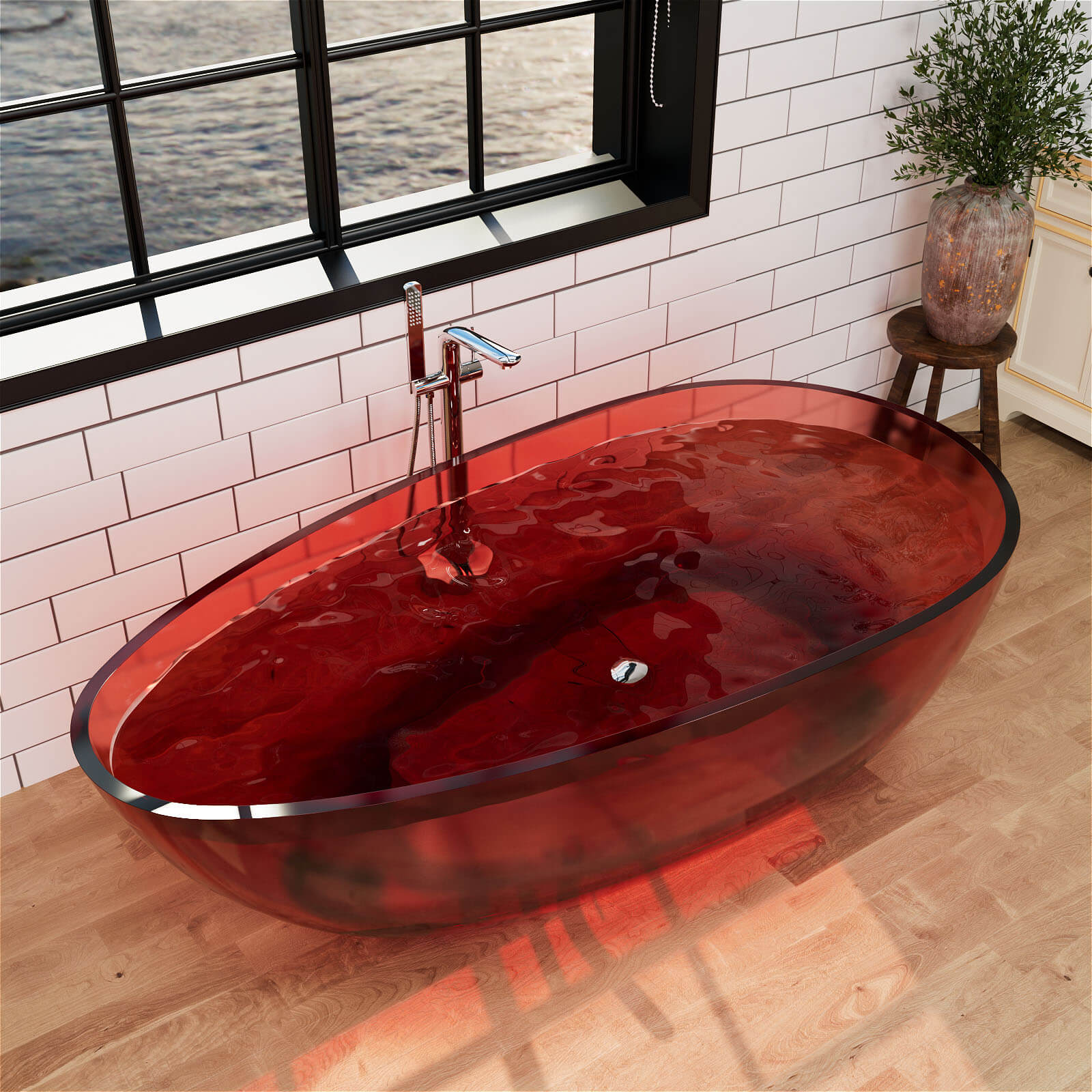 71&quot; Modern Art Resin Tub, Transparent Egg Shape Freestanding Soaking Bathtub for Hotels