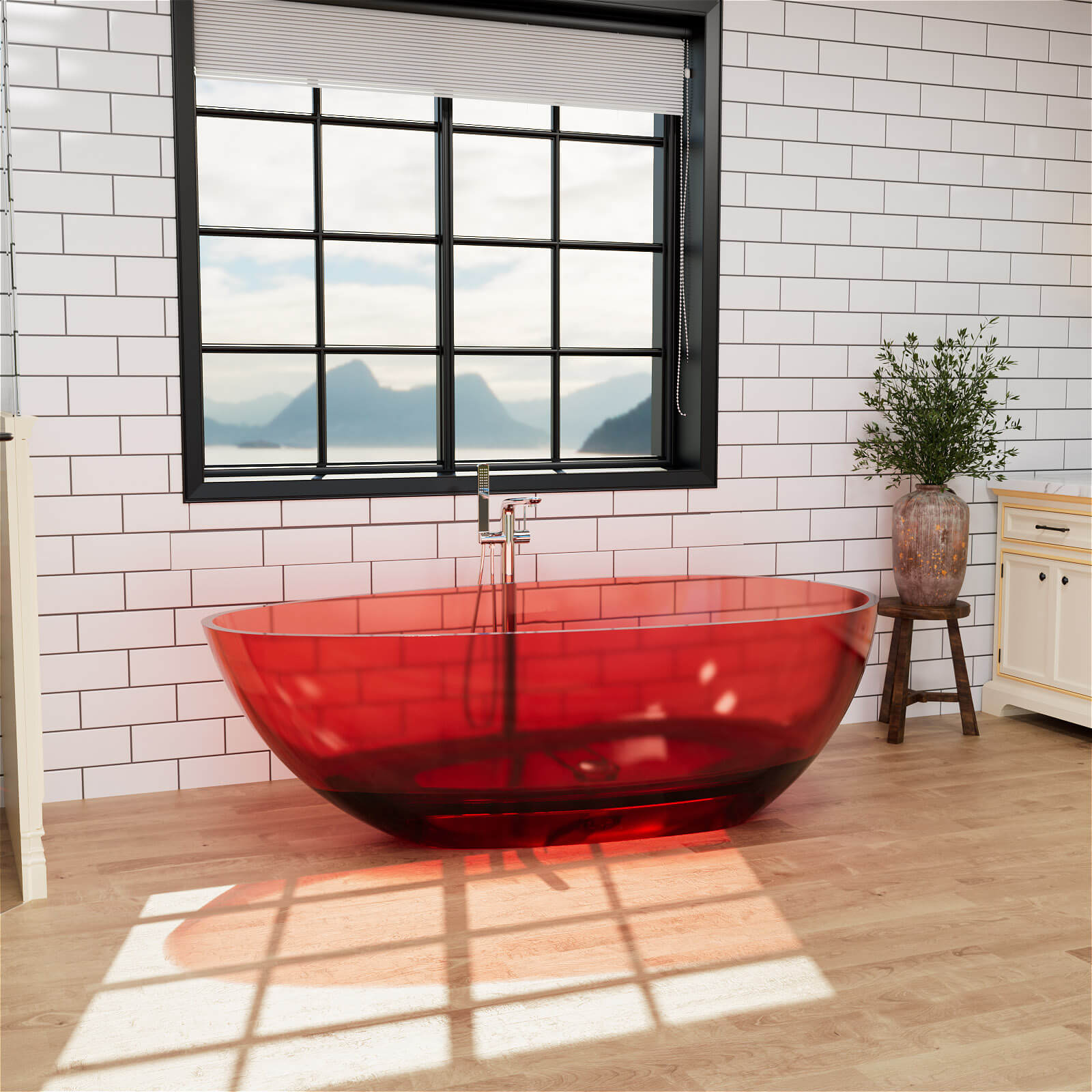 71&quot; Modern Art Resin Tub, Transparent Egg Shape Freestanding Soaking Bathtub for Hotels