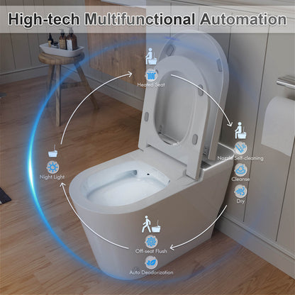 Modern Heated Seat Smart Bidet Toilet with Ambient Light, Auto-flush,  Air Drying and Remote Control