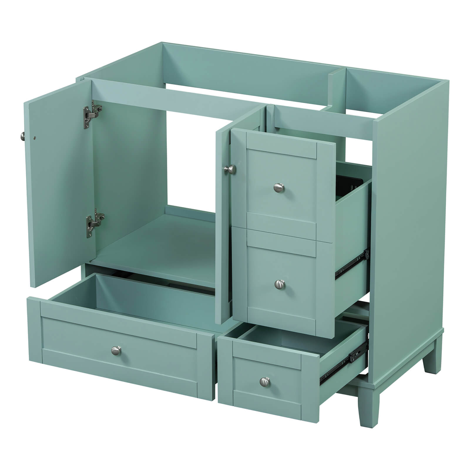 Modern mint green bathroom vanity no countertop or sink attached