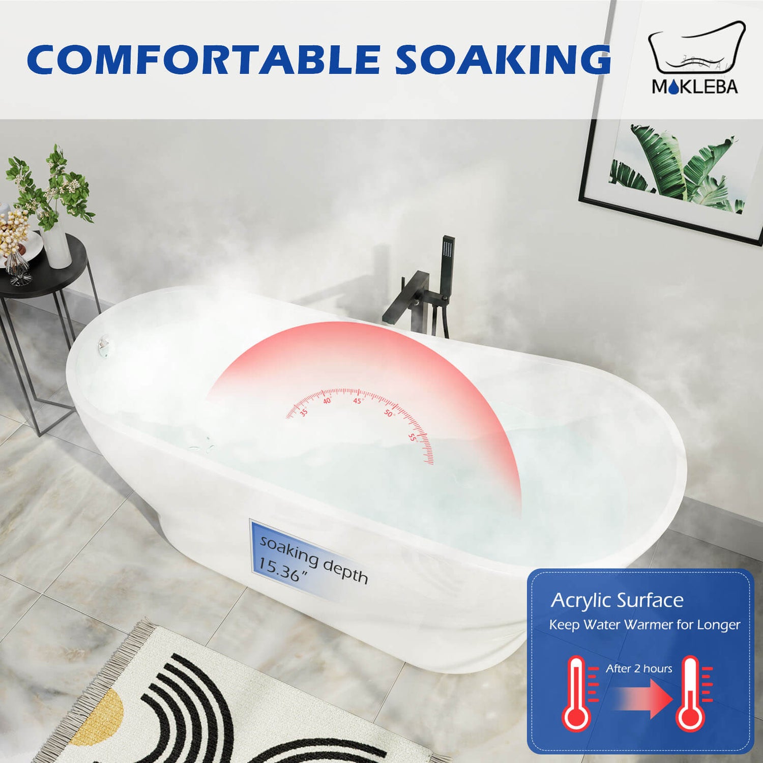 Mokleba 67&quot; Acrylic Single Slipper Tub Curve Shape Freestanding Bathtub