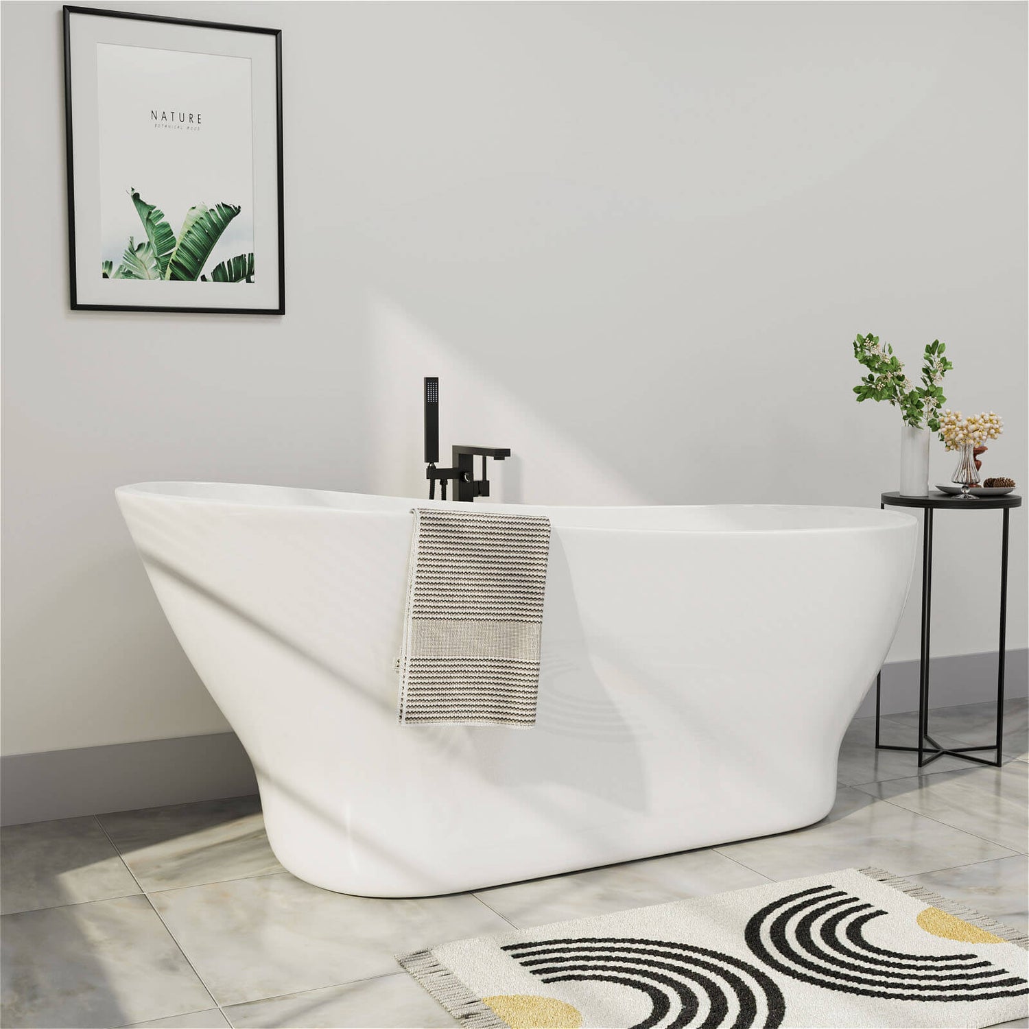 Mokleba 67&quot; Acrylic Single Slipper Tub Curve Shape Freestanding Bathtub